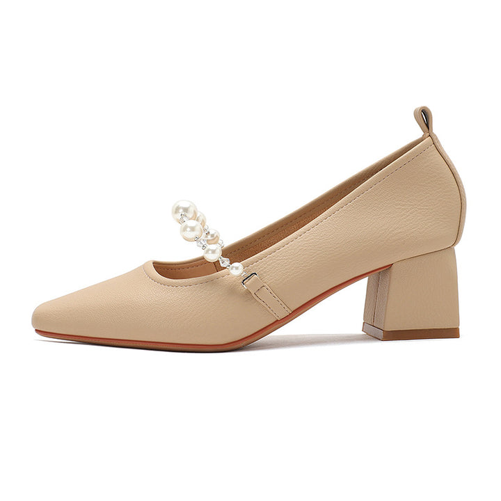 Femme Elegante Blok-hæls Mary Jane Pumps med Perleaccent Stilla