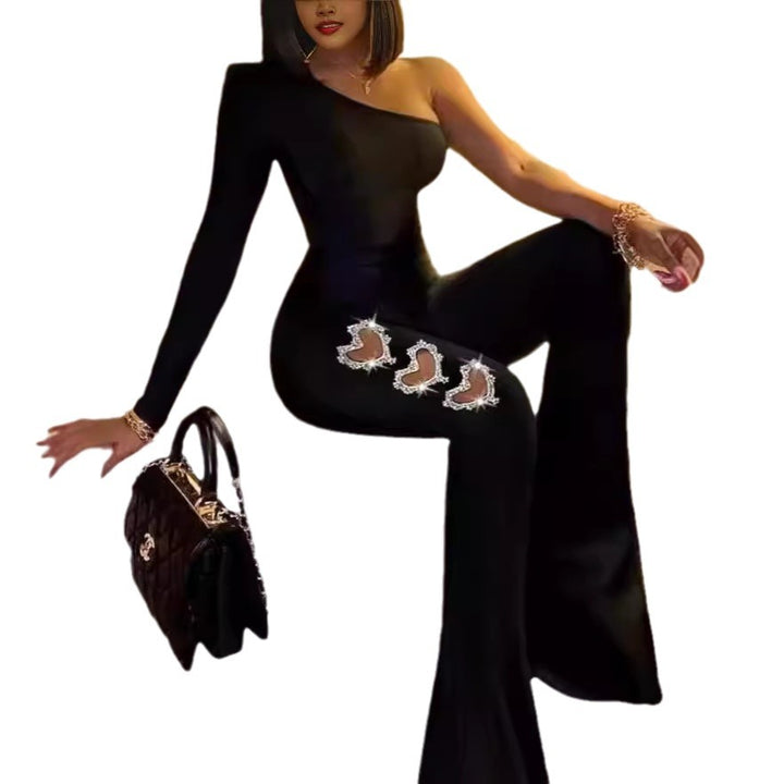 Dame Elegante ensidig flare jumpsuit med dekorative udsmykninger Skovae
