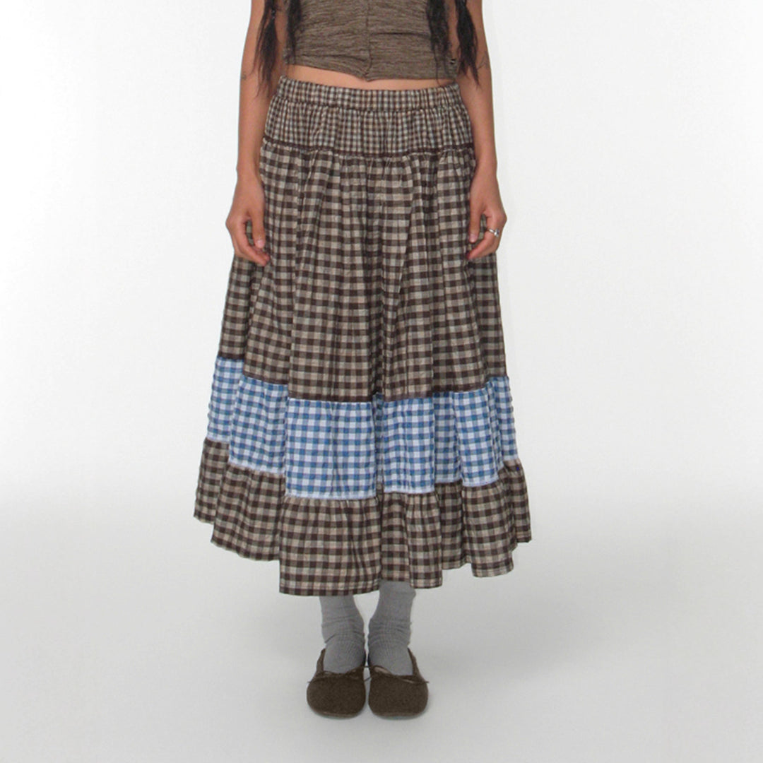 Dame mode skørt med ternet design og elastisk talje Skovae