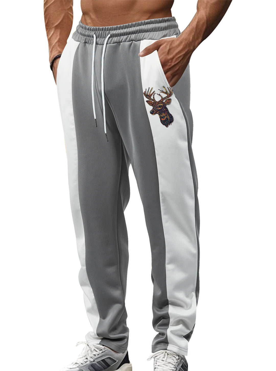 Herrer nan sporty Trackpants med sidelæns kontrastbånd elastisk bund snor og hjorte broderi Skovae