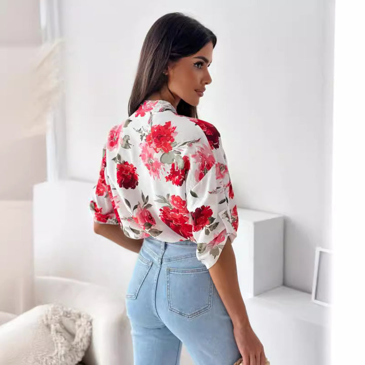 Dame blomster mønster knap-bluse Stilla