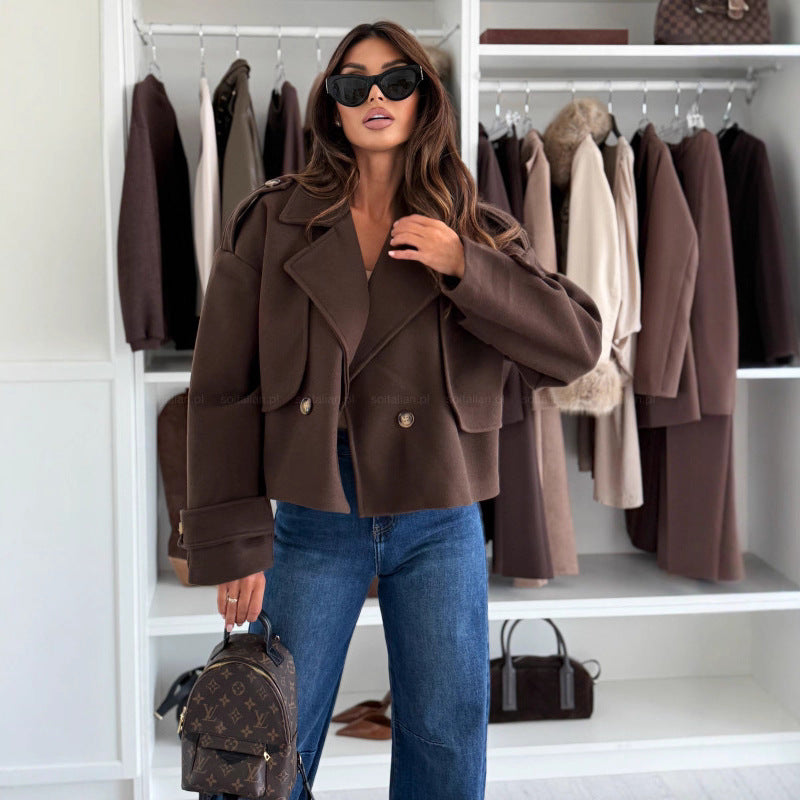 Kvinders oversized uldjakke med brede revers Stilla