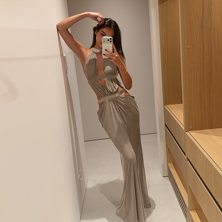 Dame elegant wrap dress med dyb V-udskæring og moderigtige draperinger Skovae