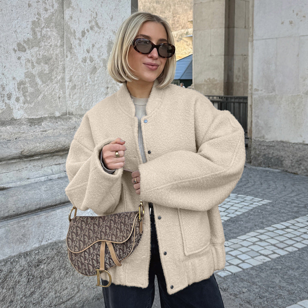 Dame Oversized Fleece Jakke med Knaplukning Stilla
