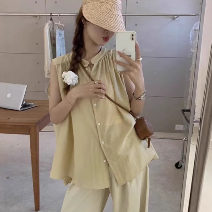 Femme Let Button-Up Bluse med Flydende Ærmer Stilla