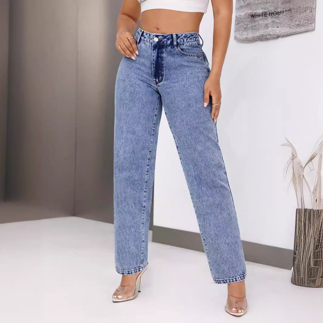 Dame Højtaljede Jeans med Bred Ben Stilla