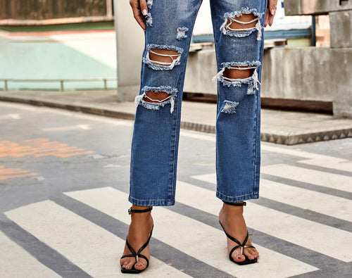 Dame Relaxed Fit Jeans med destroyed-elementer og høj talje Stilla