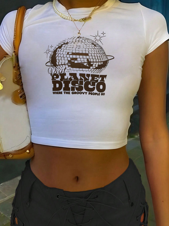 Dame Korte ærmer T-shirt med iøjnefaldende motorcykel-design Skovae