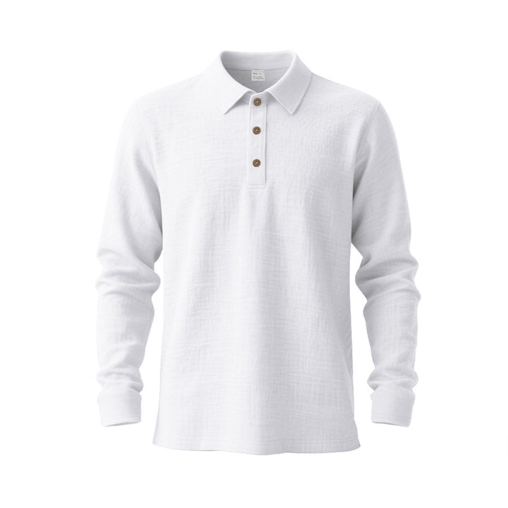 Herrer nan Musselin-langærmet polo t-shirt med skjortekrave, kort knaplukning og naturlig knaplook Skovae