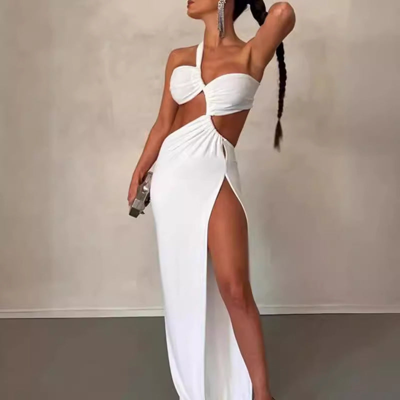 Kvinders Couture Maxi Kjole med Asymmetrisk Design og Elegant Drapering Stilla