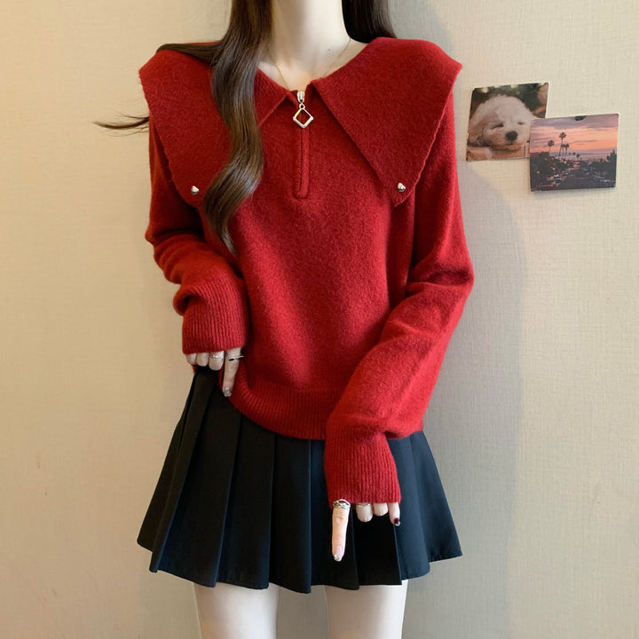 Kvinders sweater med unik krave og dekorativ lynlås Stilla