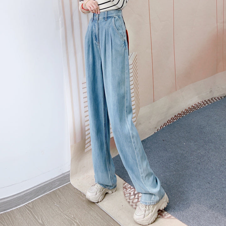 Dame brede højtaljede jeans med elegante folder og moderigtigt design Stilla