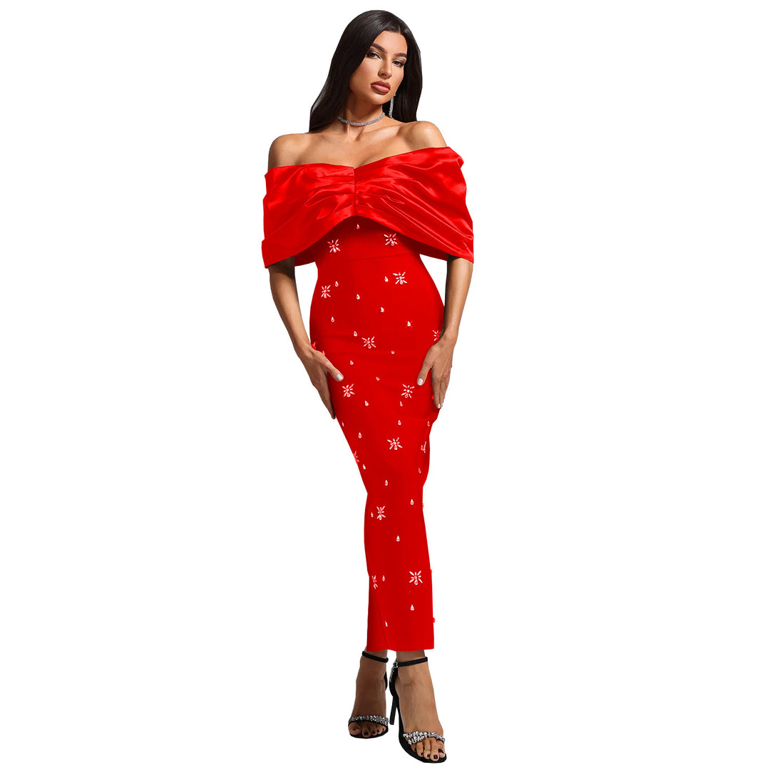 Dame Elegant Maxikjole med Off-Shoulder-design og glitrende dekorationer Stilla