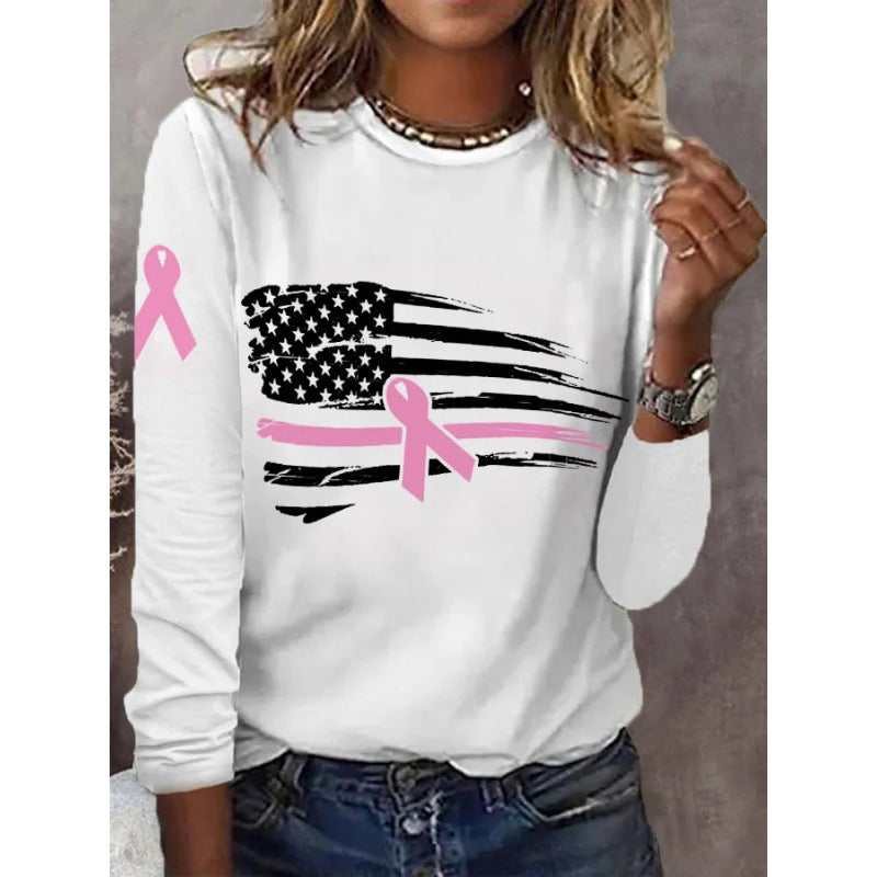 Kvinders casual T-shirt med kreativt flag- og sløjfedesign Skovae