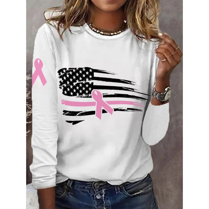 Kvinders casual T-shirt med kreativt flag- og sløjfedesign Skovae