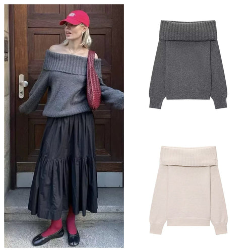 Dame Elegant Strikpullover med overskårne skuldre Stilla