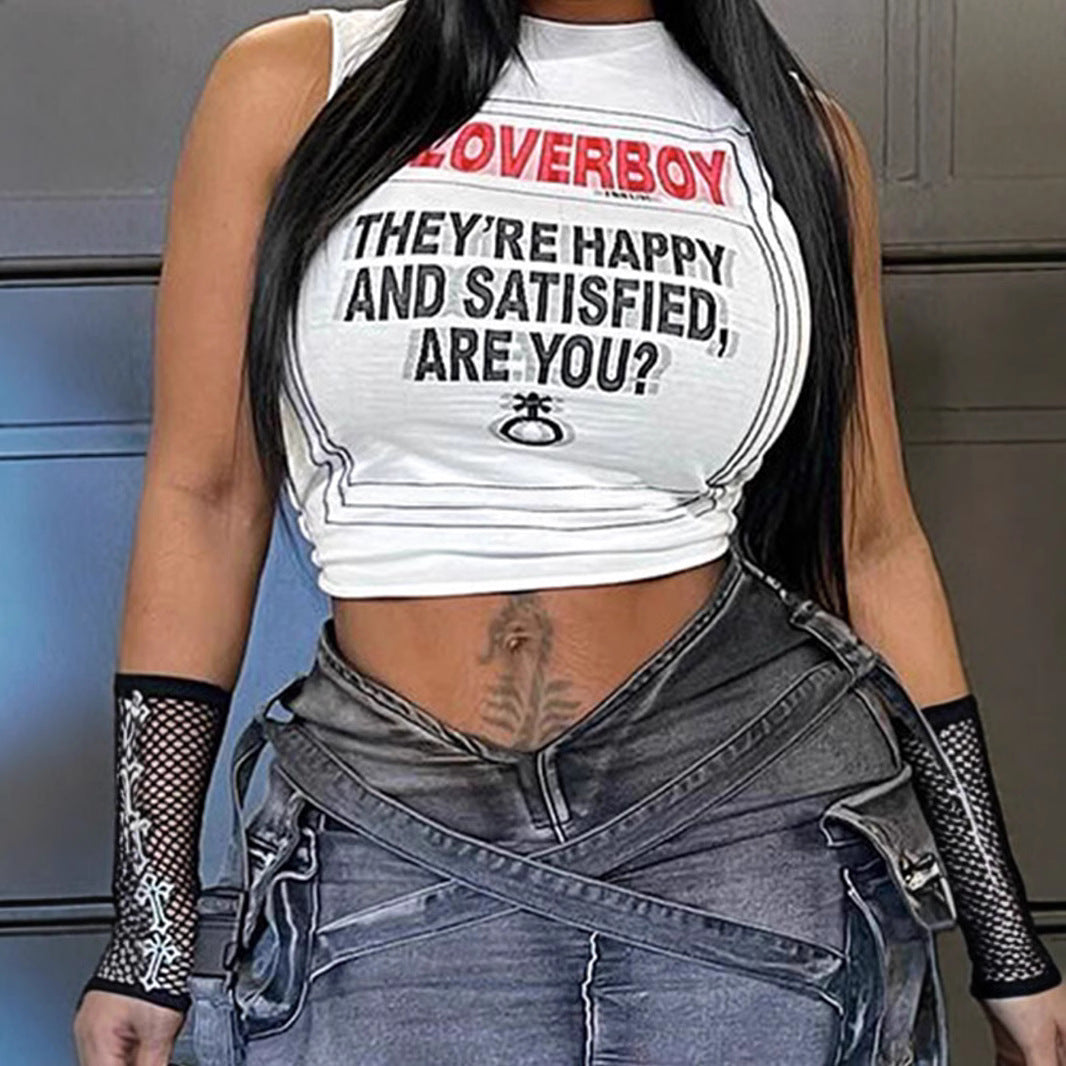 Dame crop-top med kreativt print og afslappet pasform Skovae