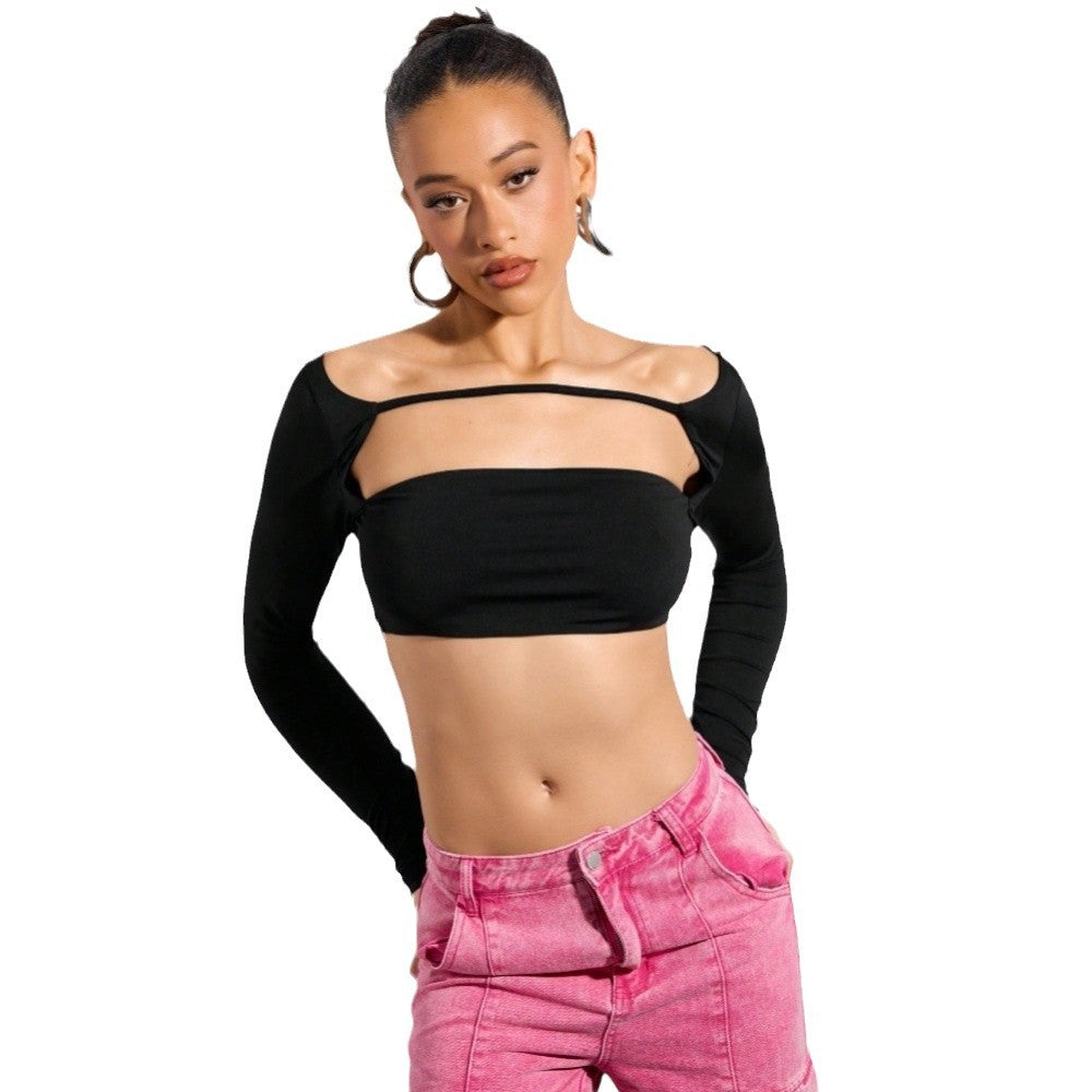 Kvinders crop top med asymmetrisk snit og lange ærmer Stilla