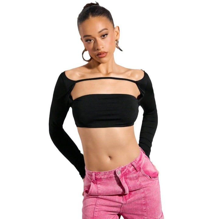 Kvinders crop top med asymmetrisk snit og lange ærmer Stilla