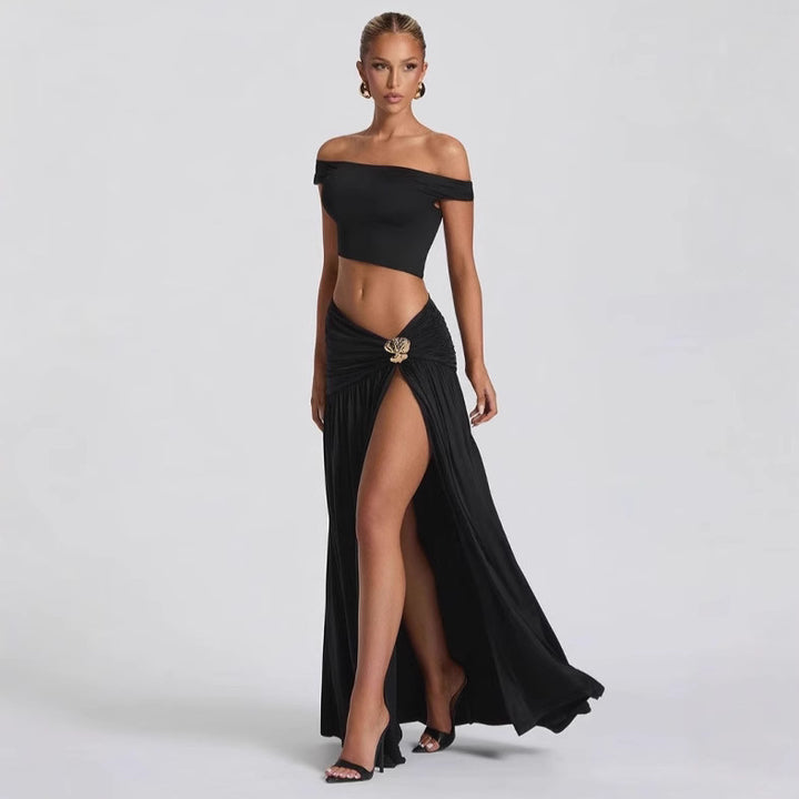 Dame Crop-top med off-shoulder design og elegant drapering Skovae
