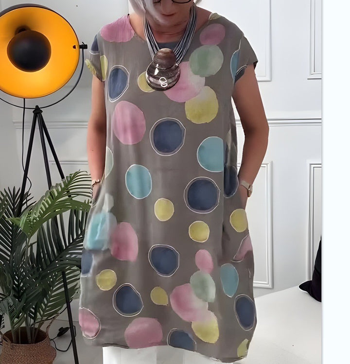 Dame nan let tunika-midi kjole lavet af linnedmix med akvarelblomsterprint og sidelommer Skovae