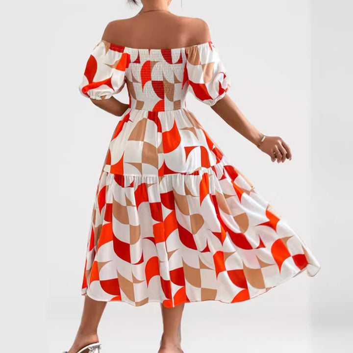 Dame Off-Shoulder Maxikjole med ballonformede ærmer og geometrisk mønster Stilla