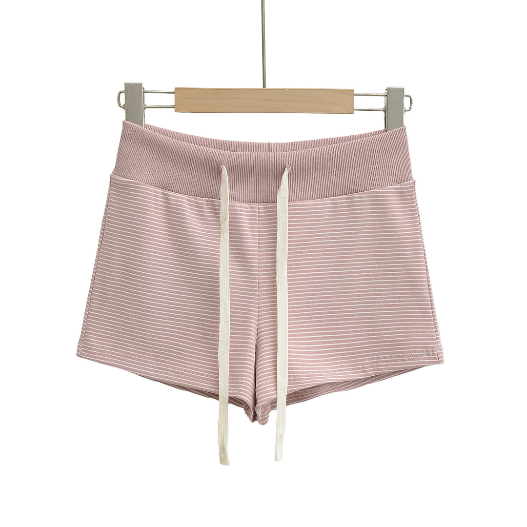 Dame sporty stribede shorts med elastisk linning og snøre Stilla