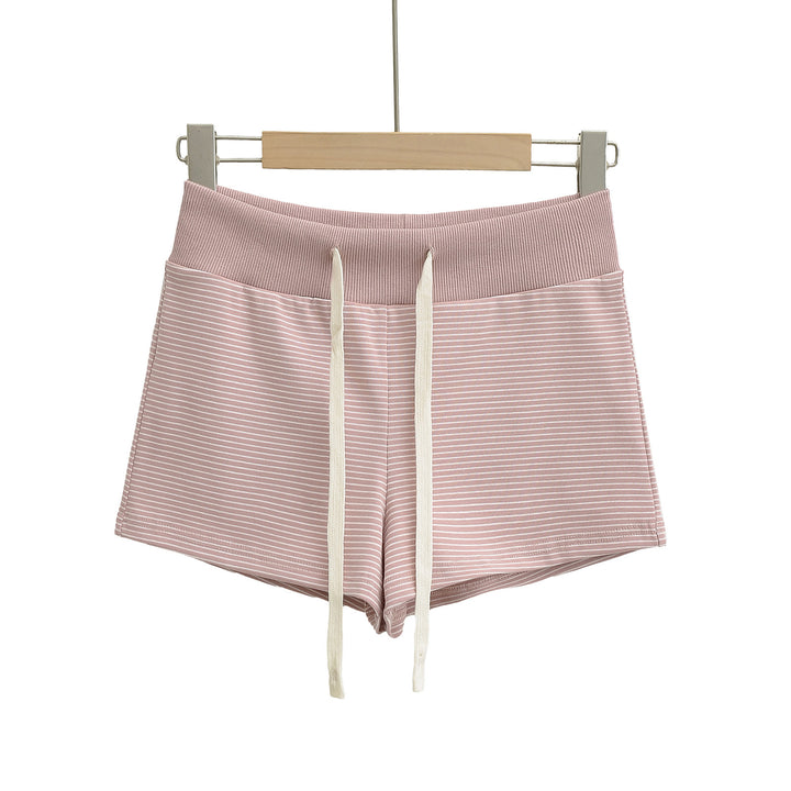Dame sporty stribede shorts med elastisk linning og snøre Stilla