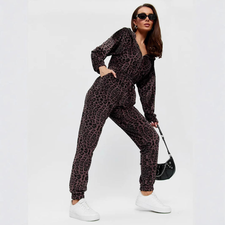 Kvinders fleece jumpsuit med praktisk lynlås og elastisk taljehæk