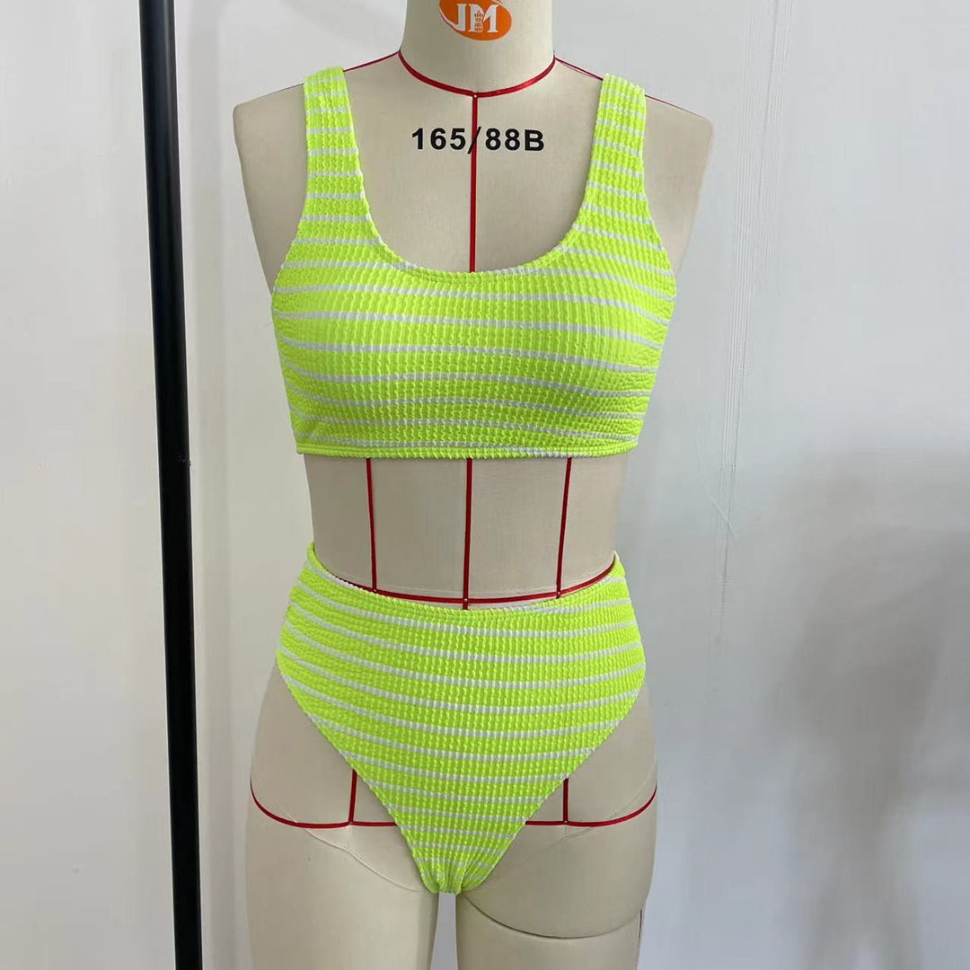 Dame High-Waist Bikini-sæt med modig Ribstrik Skovae