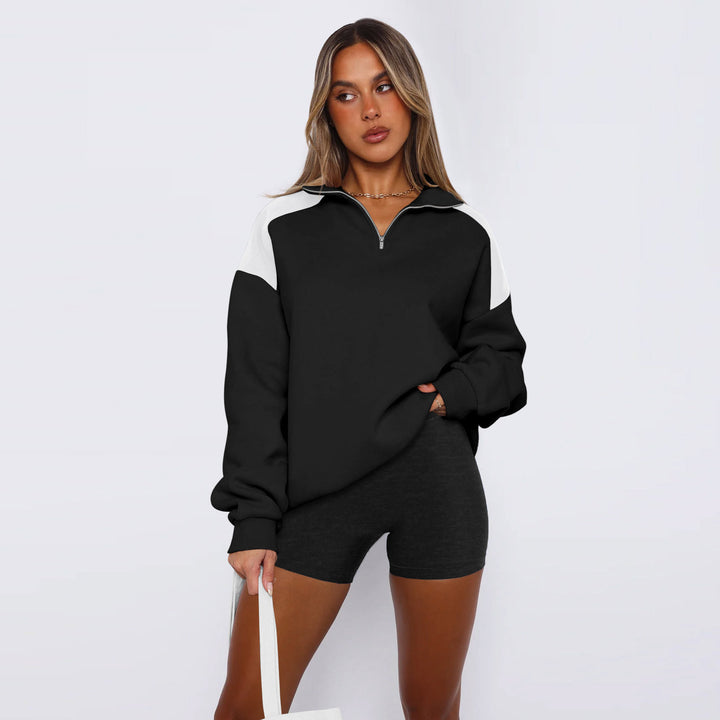 Dame Sweatshirt med moderne kvart lynlås og høj krave Stilla