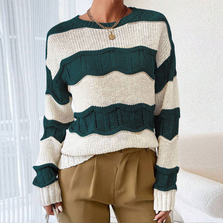 Kvinders afslappede strikket sweater med bølgestruktur og lange ærmer Stilla