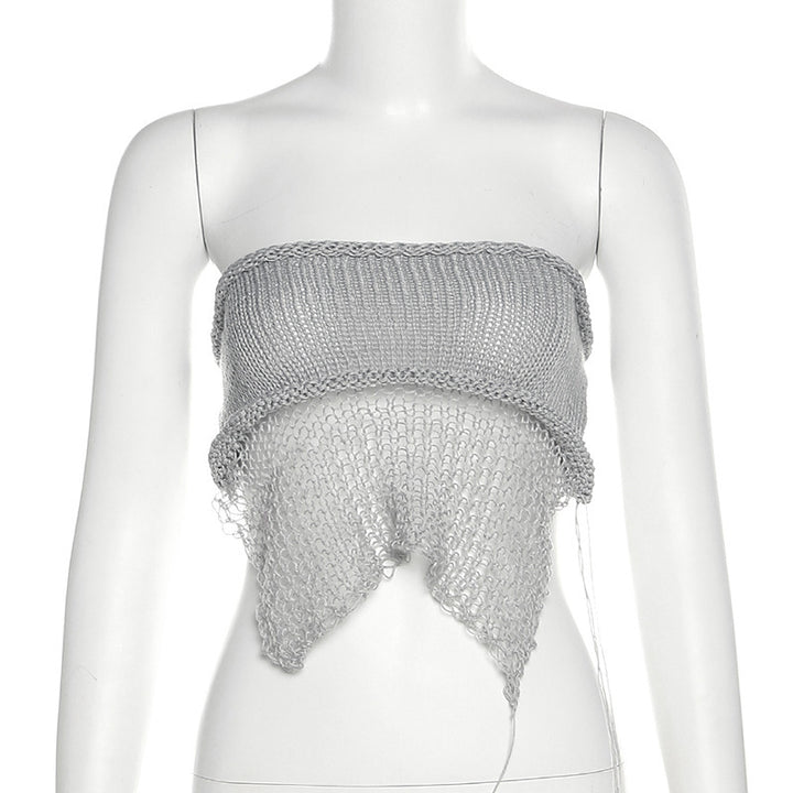 Dame Crop-top i luftigt netstof med bindebånd Stilla