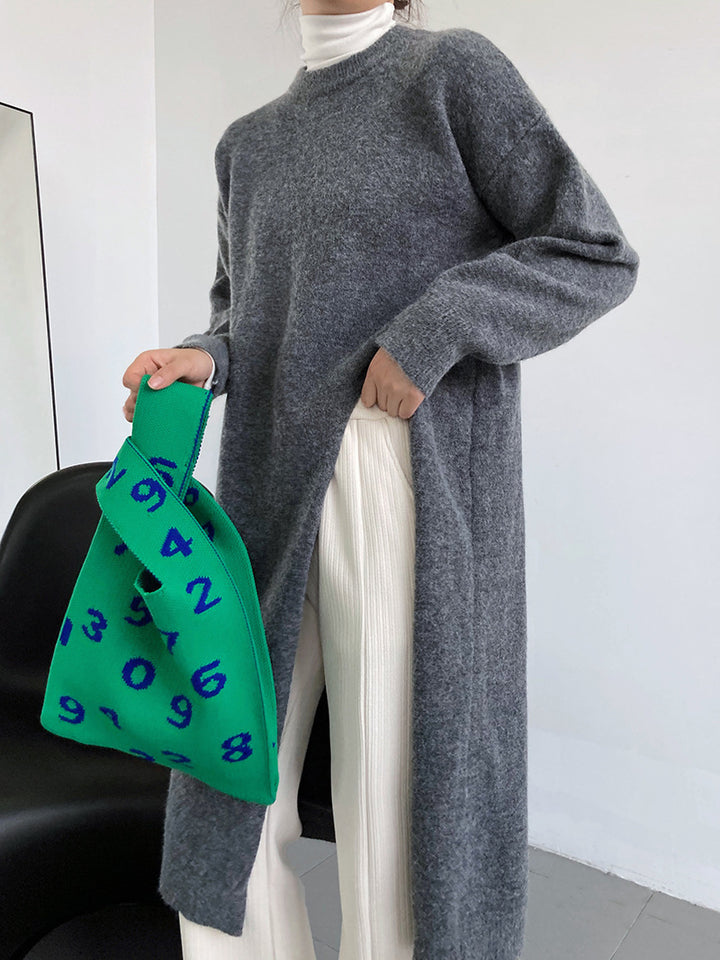 Dame strikket pullover med lange ærmer og elegant rund hals Stilla