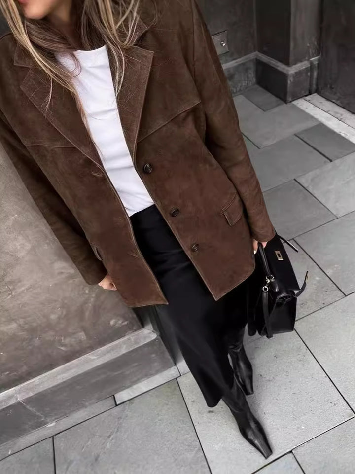 Dame Suede-look Blazerjakke med moderne snit Stilla