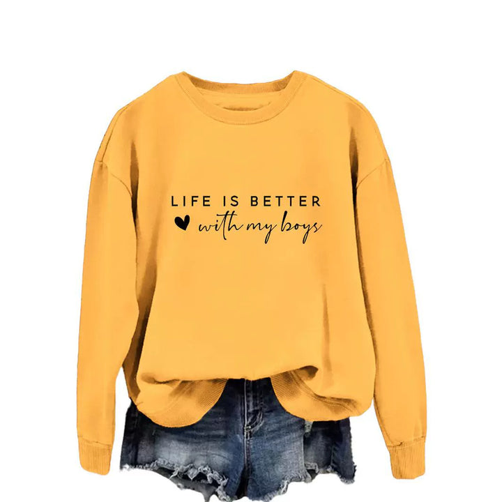 Kvinders hyggelige crew neck sweater med inspirerende print Stilla
