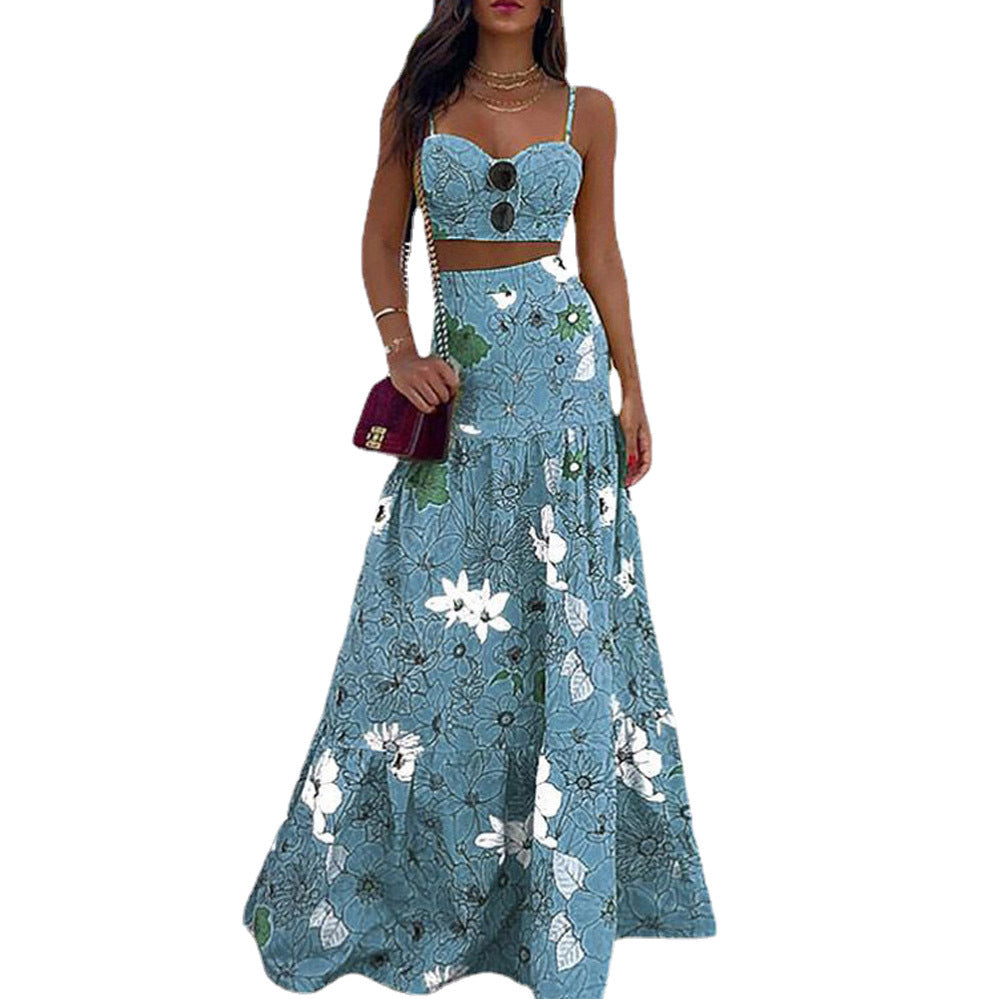 Dame maxikjole med floralt design og stilfuld bustier-top Stilla