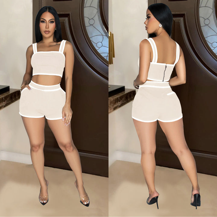 Dame Sporty Crop-Top og Shorts Sæt med elastisk Talje og kontrasterende Accenter Stilla