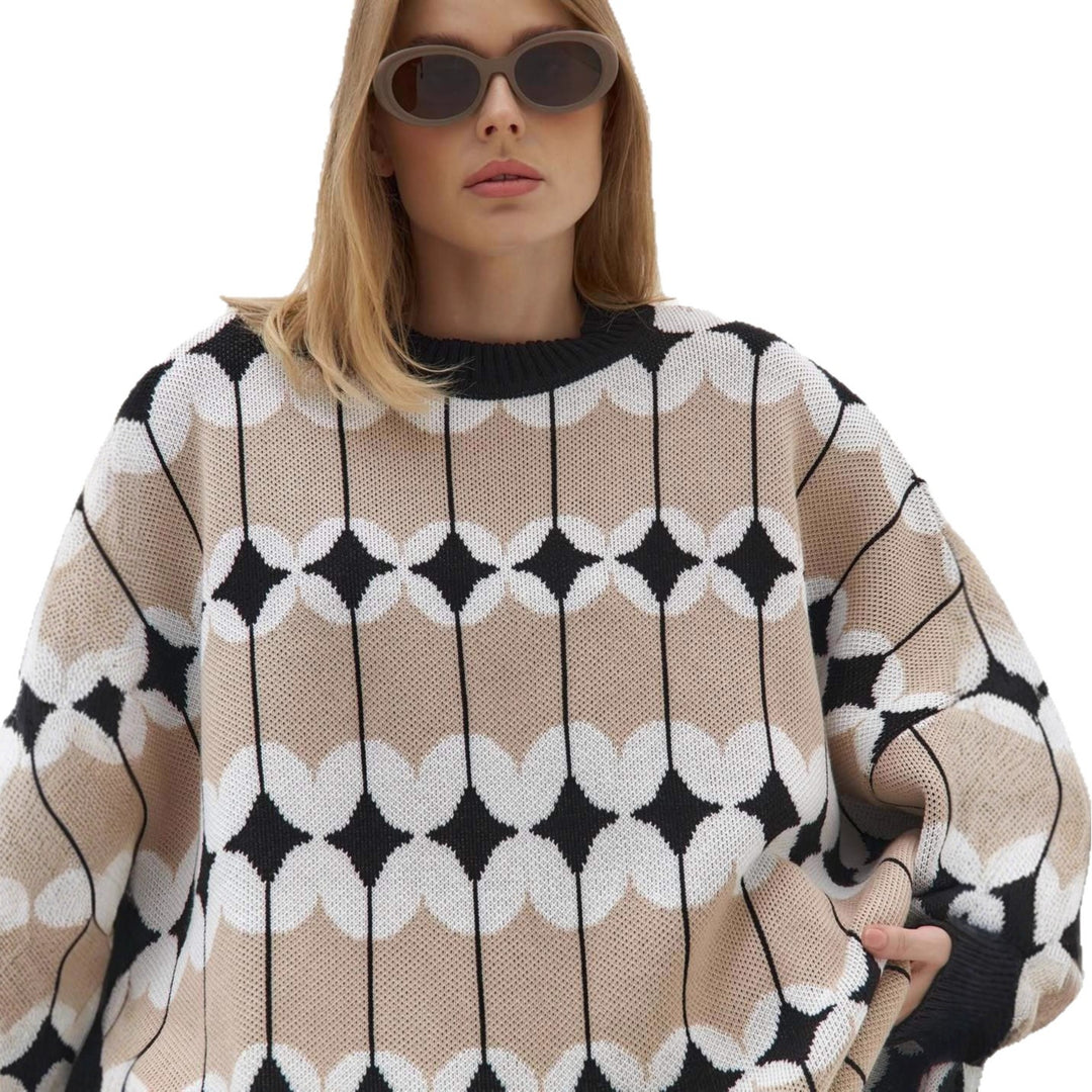 Kvindernes mønstrede oversized sweater med voluminøse ærmer og elastiske manchetter Stilla