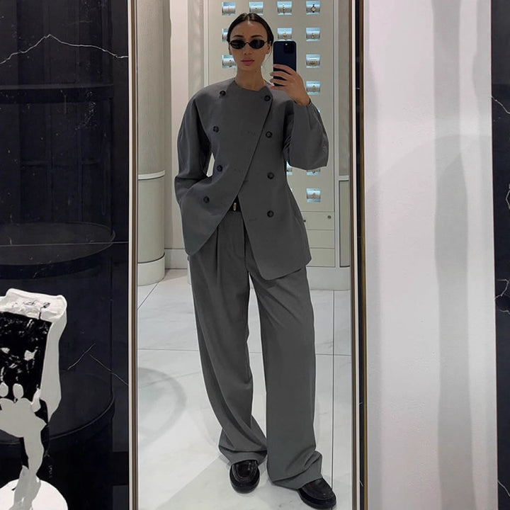 Dame Elegant Business-jakke med dobbeltknaplukning Stilla