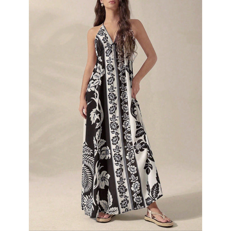 Femme Halsbånd Floral Maxi Kjole Stilla