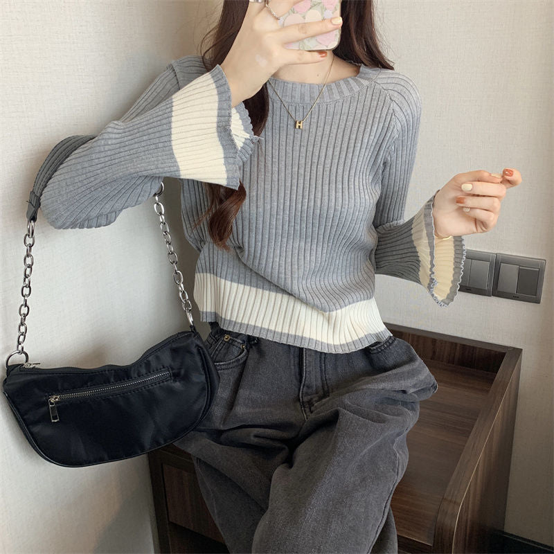 Damerne fashionable ribbet strikket trøje med casual snit Stilla