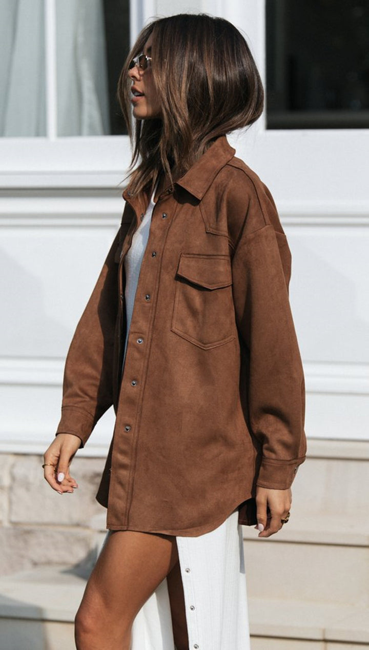 Kvinders oversized bluse lavet af blødt suede-imitation Stilla