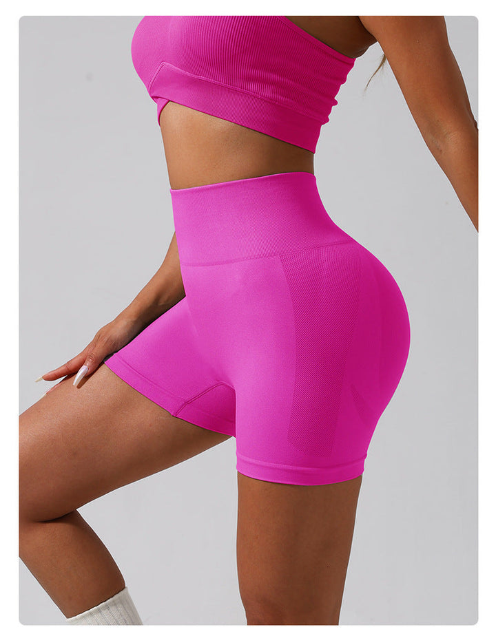 Stilla | Knit Høj Talje Yoga Shorts Peach Hip Lift Ensfarvede Fitness Bukser
