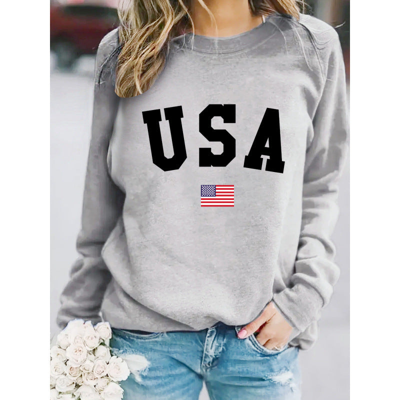 Kvinders sweatshirt med moderne USA udtalelse og hyggelig pasform Skovae
