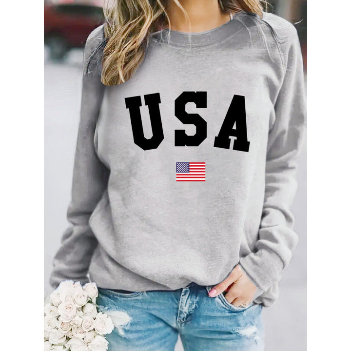 Kvinders sweatshirt med moderne USA udtalelse og hyggelig pasform Skovae