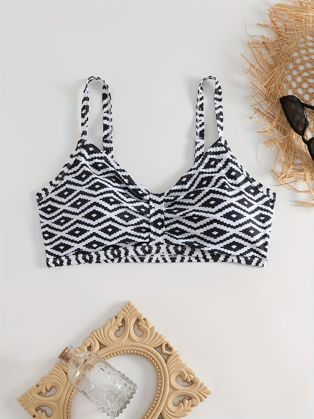 Dame Triangel-Bikini Top med moderne grafisk mønster Skovae