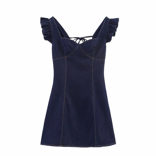 Femme Flirty Denim Mini Kjole med Flæseærmer Stilla