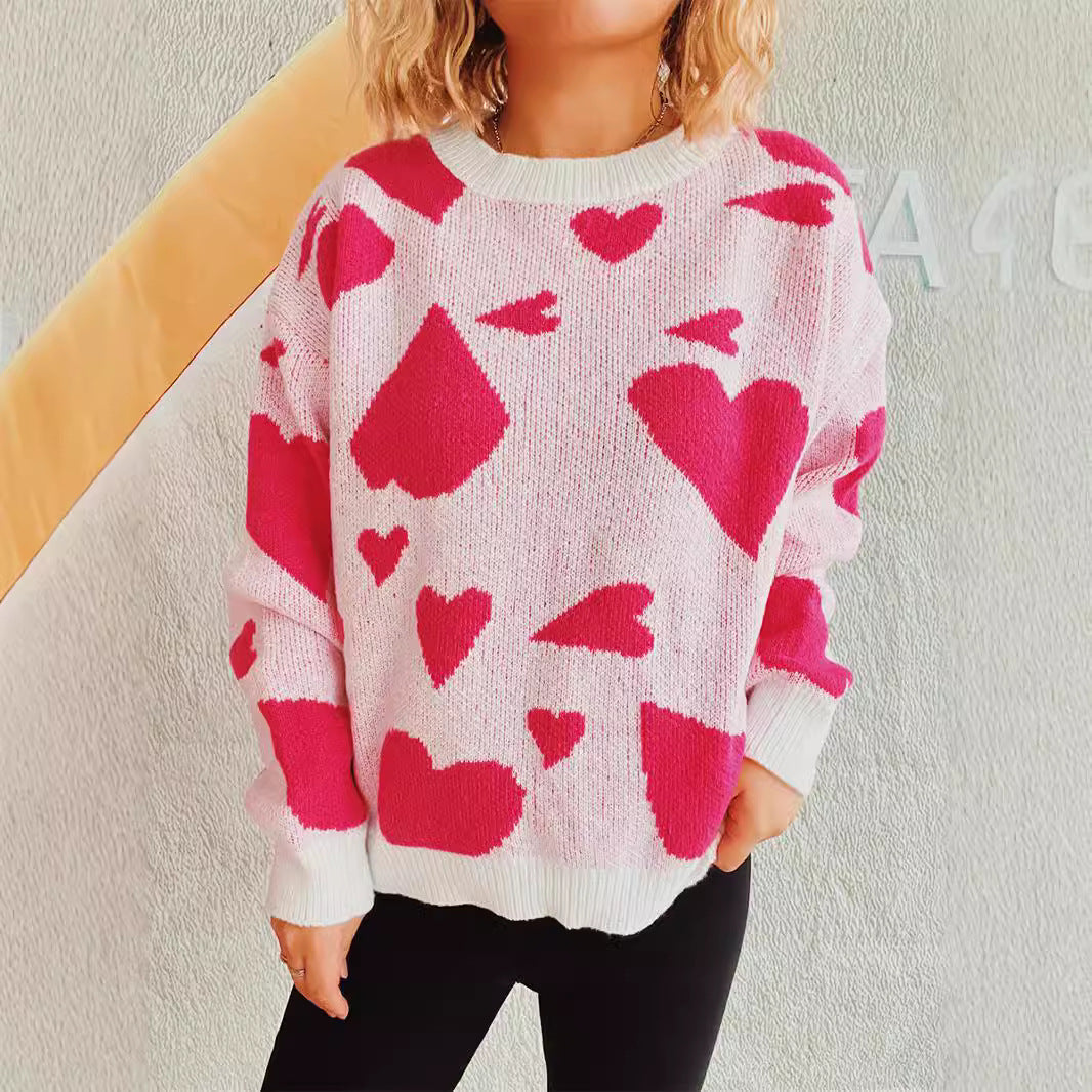 Kvinders løse sweater med hjerte mønster og bred skæring Stilla