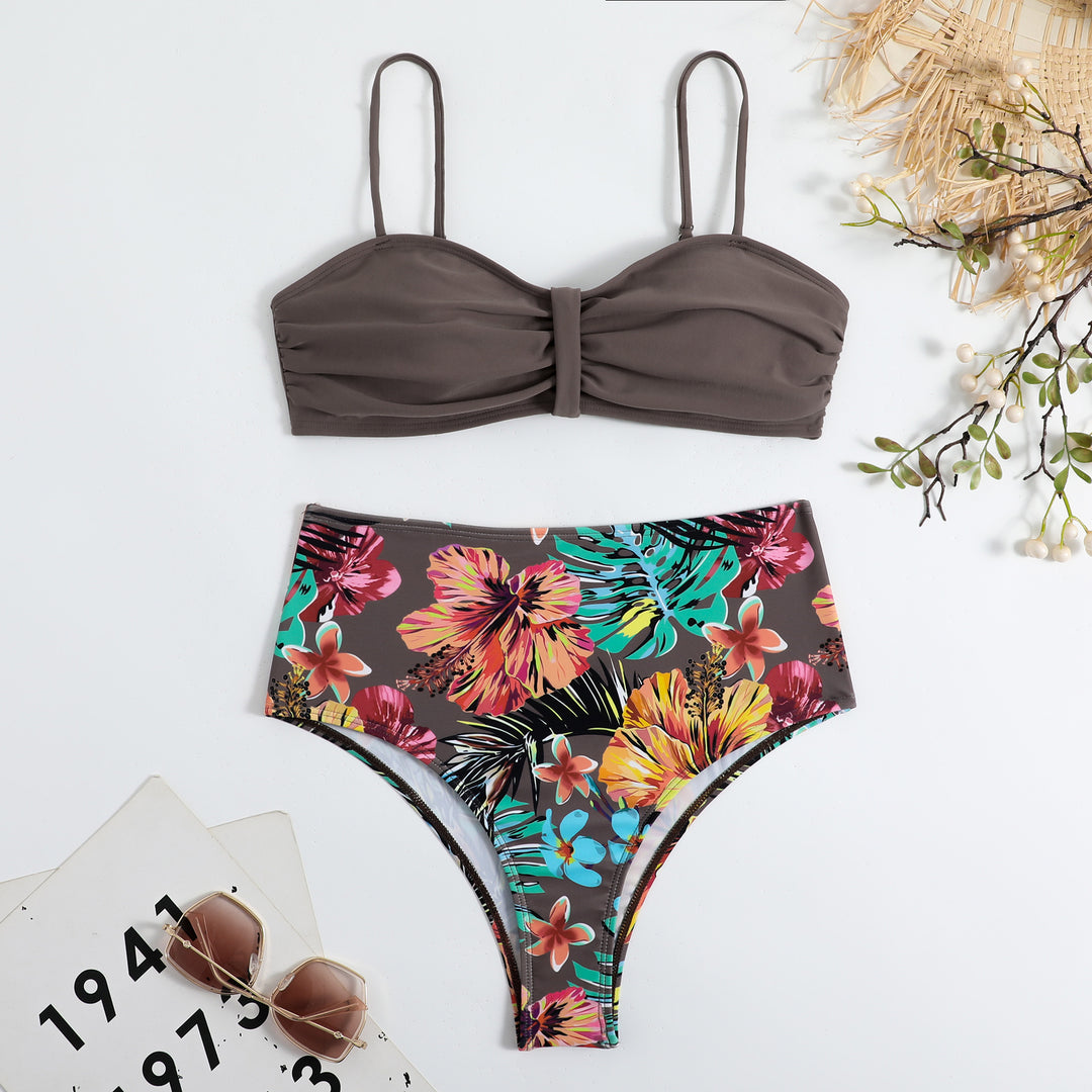 Dame højtaljede blomster mønster bikini sæt Stilla1750243172